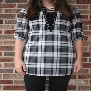 Lace Up Plaid Shirt